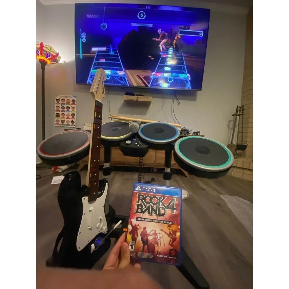 Rock Band 4 PS4 PS5 Wireless band Bundle Fender Guitar Drum Mic Game PlayStation
